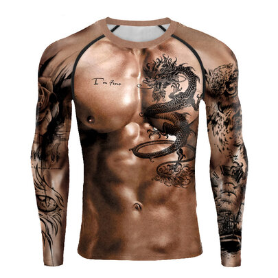 Long Sleeve Dragon Graphic Compression Shirt Mens