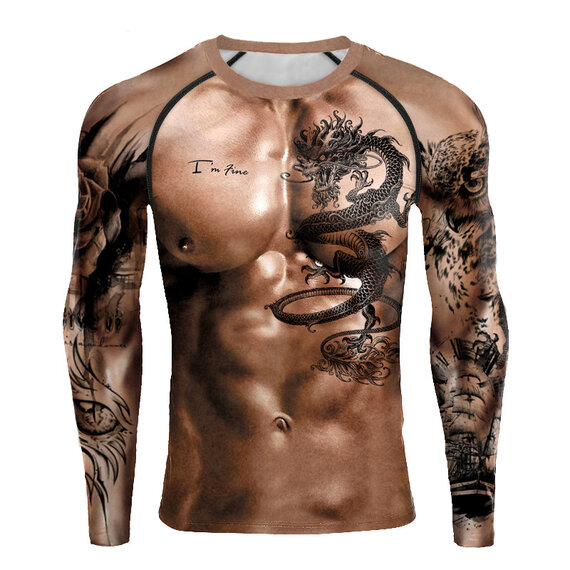 Long Sleeve Dragon Graphic Compression Shirt Mens