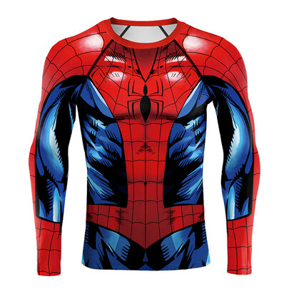 long sleeve blue red spiderman workout shirt  