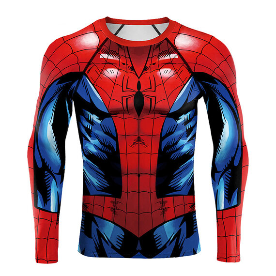 long sleeve blue red spiderman workout shirt