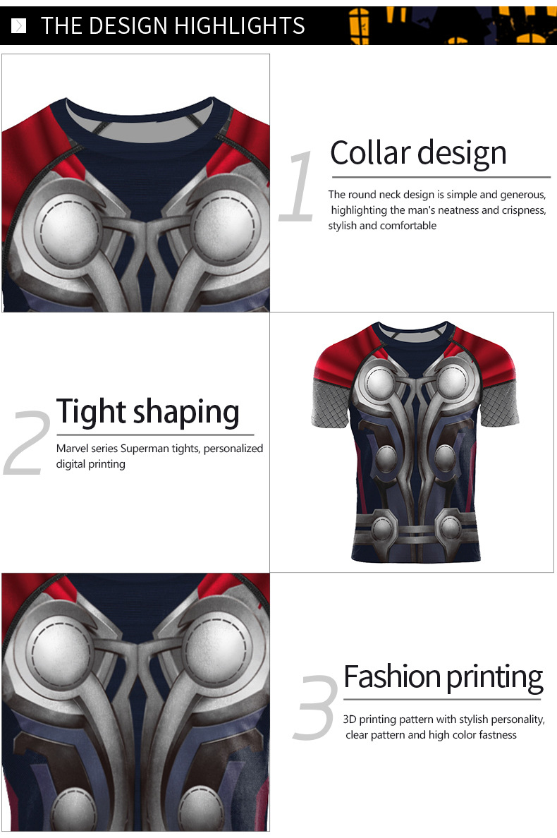 Superhero Thor Running T Shirt Crewneck with 3d printed - product detail