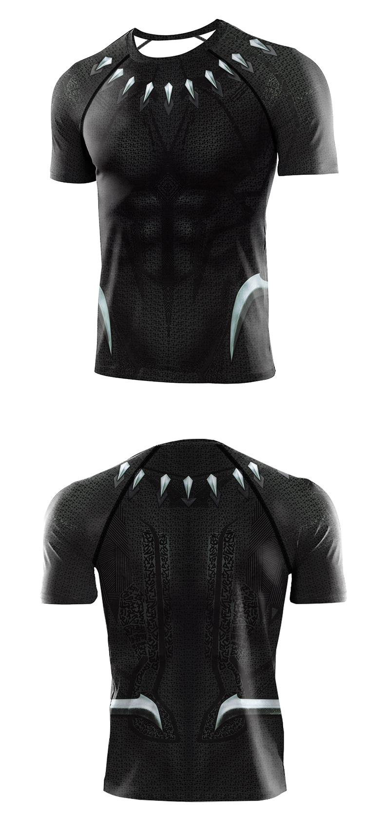 black panther movie costume shirt short sleeve -front and back