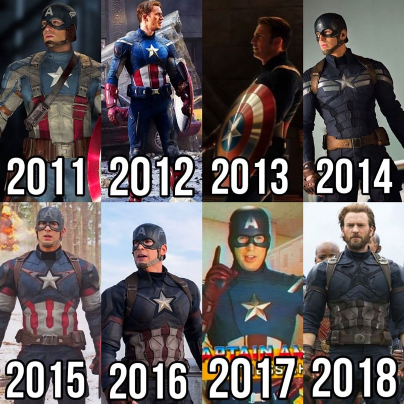captain america movie suit in years