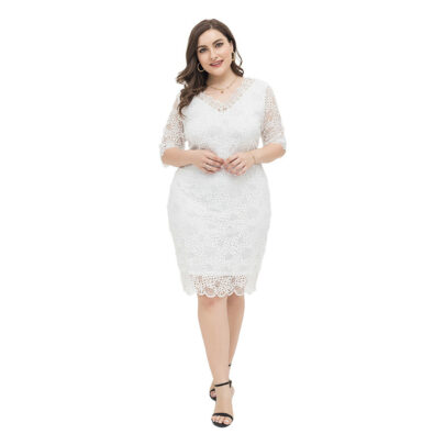 Women Plus Size Floral Lace midi Sleeve Party Wedding Cocktail Swing Midi Dress