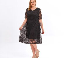 Plus size Women's Cutout Floral Lace Swing Dress - Black