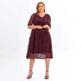 Fat Women Plus Size Lace Cold Shoulder Evening Party Swing Dress Wine Red