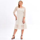 Women’s Plus Size Lace Dress 3/4 Sleeves Wedding Guest Bridesmaid Formal Evening Party Dress