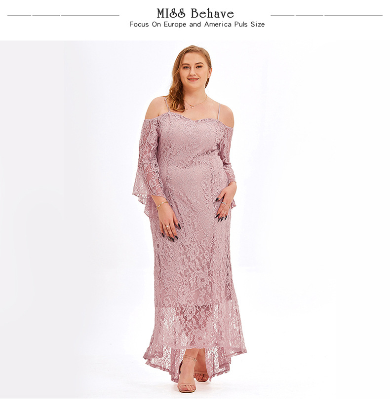 Fat Women Plus size Off Shoulder Floral Lace Wedding Party Evening Formal Dress Pink