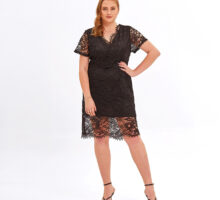 Chubby Overweight Womens Floral lace Plus Size Midi Dress V-Neck Cocktail Party Dresses - Black