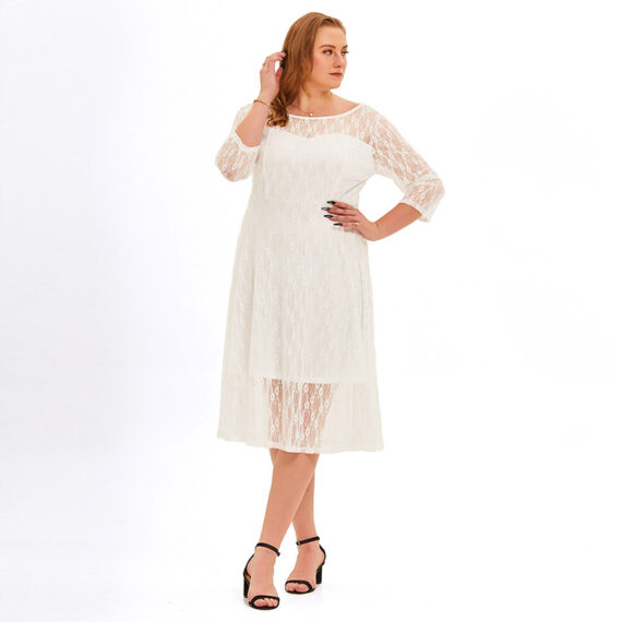 Women's Plus Size Floral Lace Wedding Dress 3 4 Sleeve Bridesmaid Evening Party Long Maxi Dresses