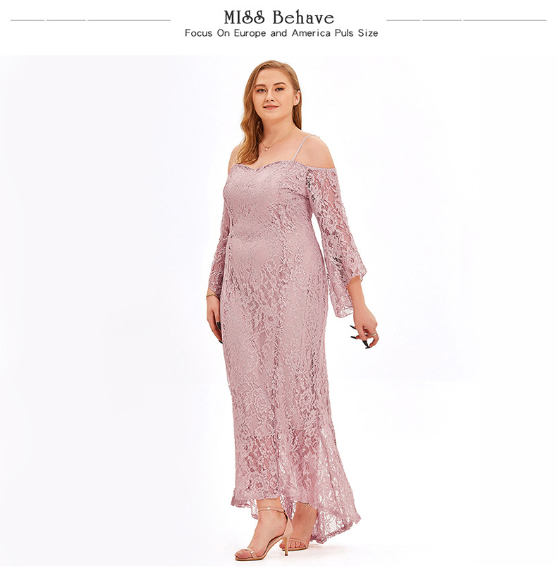 Fat Ladies Plus size Off Shoulder Floral Lace Wedding Party Evening Formal Dress Pink
