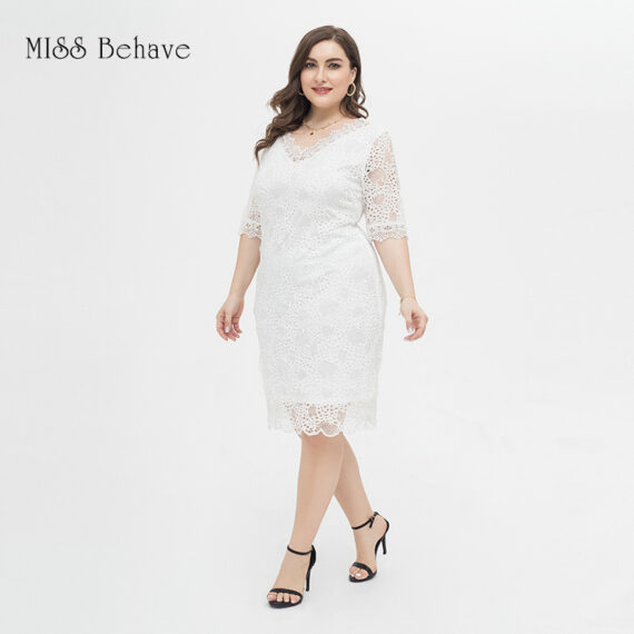 Women's Plus Size Dress Bodycon V Neck Cutout Lace Cocktail Midi Dresses