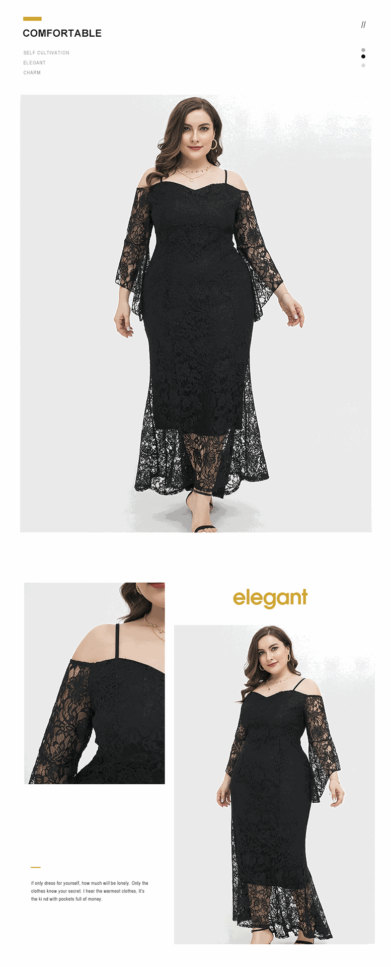 Plus Size Women Off Shoulder Floral Lace Party Dress Black