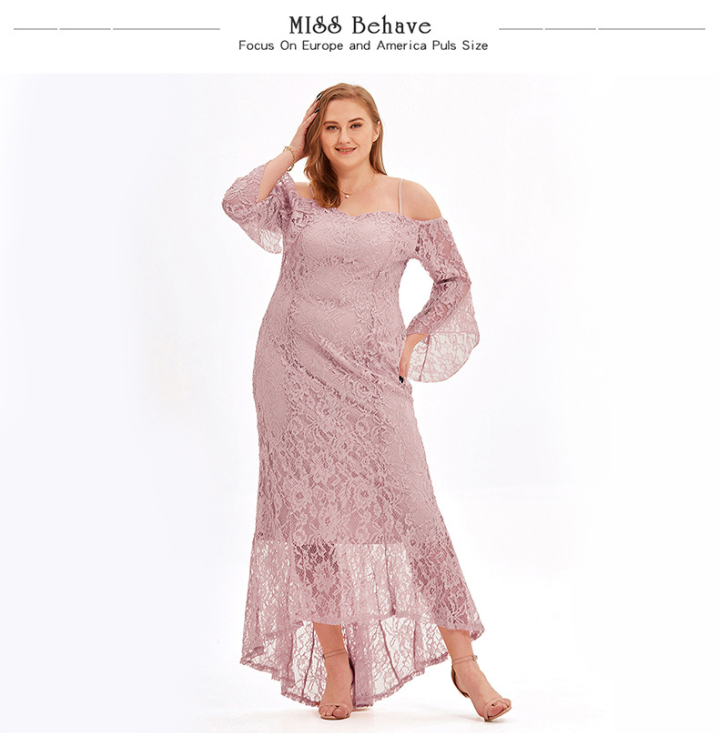 Fat Womens Plus size Off Shoulder Floral Lace Wedding Party Evening Formal Dress Pink