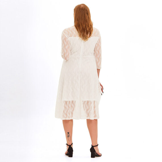 Women's Elegant Shealth Midi Dress White Lace Dress for Lady Ceremony Party Event