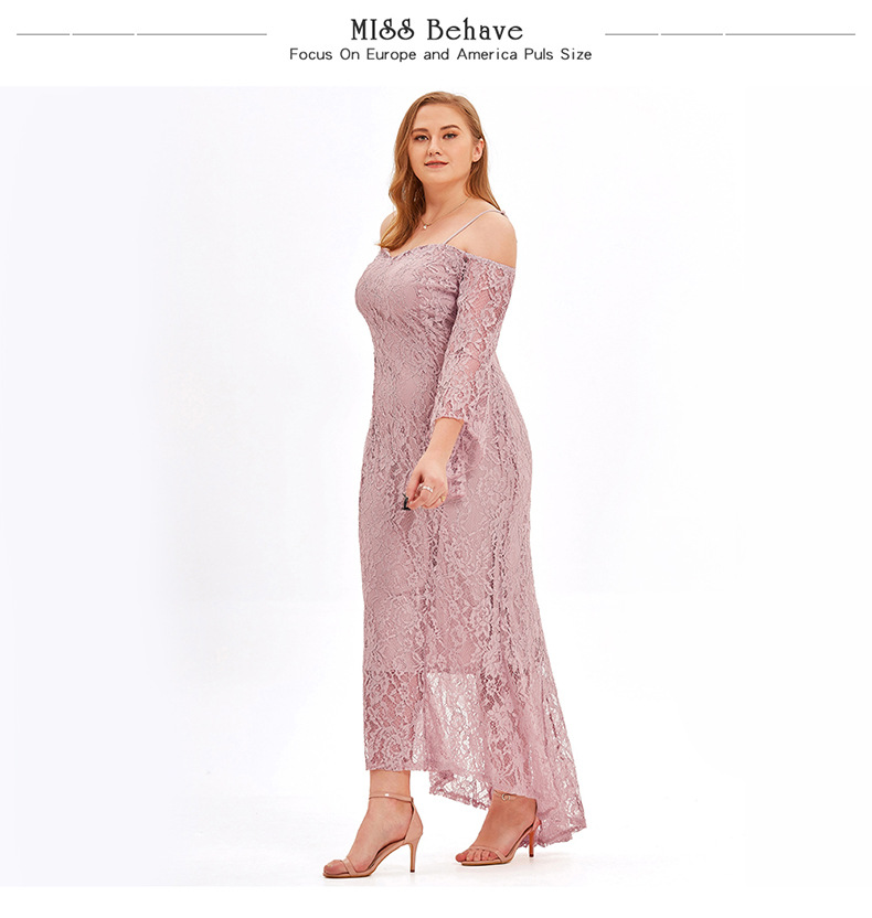 Over Weight Womens Plus size Off Shoulder Floral Lace Wedding Party Evening Formal Dress Pink