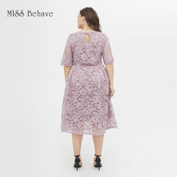 Chubby Lady Vintage Floral Lace Half Sleeve V Neck Cocktail Formal Swing Dress