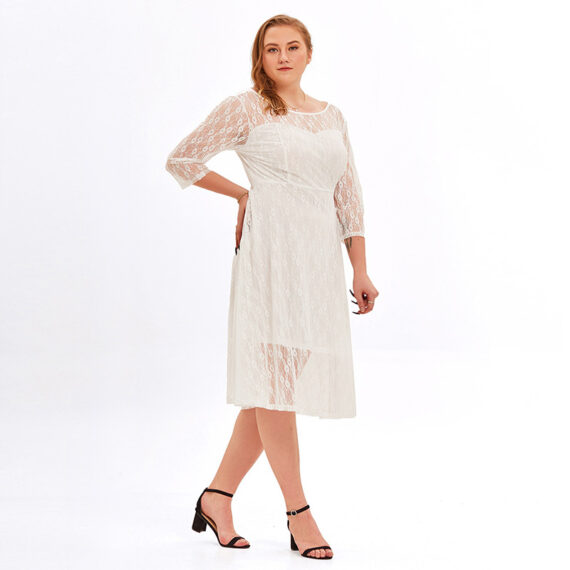 Plus Size Dress for Women Sheer Elegant Knee Length Sexy Lace Floral Dresses Easter Day