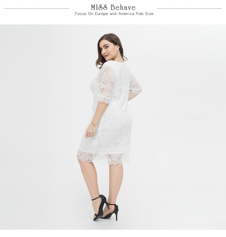 Women's Plus Size Elegant Lace midi Sleeve Wrap Bodycon Party Dress