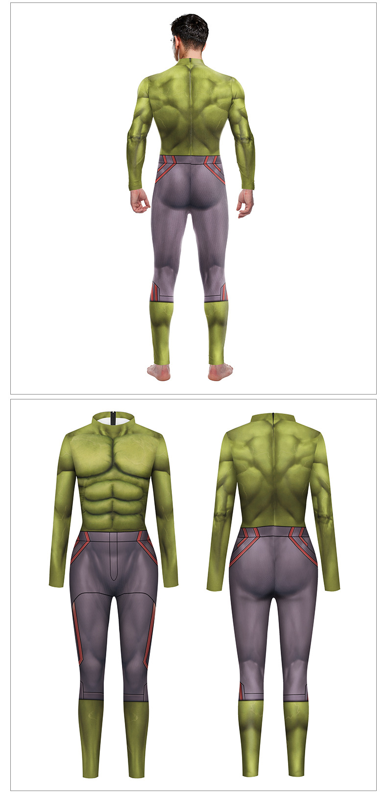Cool The Incredible Hulk costume jumpsuit - back zipper closure