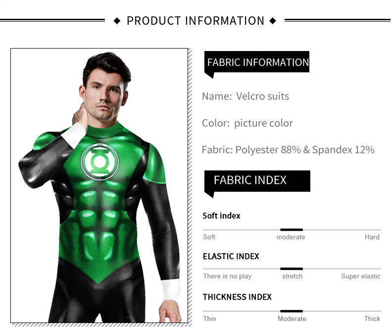 DC COMIC superhero Green Lantern cosplay jumpsuit - product design information