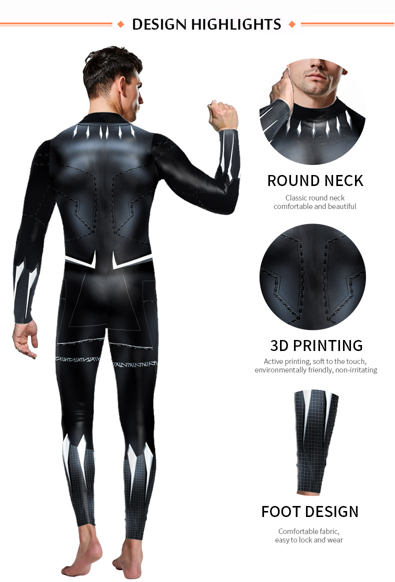 Marvel Superhero Wakanda black panther jumpsuit costume - product design detail