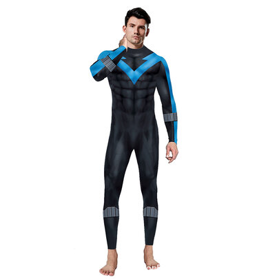 Slim Fit blue Nightwing Jumpsuit for marvel superhero fans blue and Black