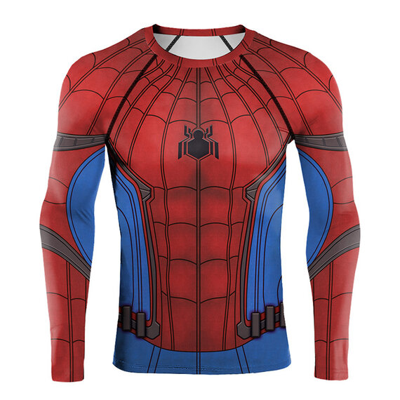 red blue Captain America Civil War Spiderman Compression Workout shirt