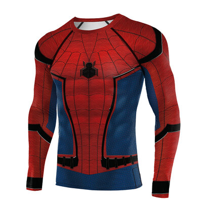 Black Red Spider Man Superhero Compression Shirt Long Sleeve - PKAWAY