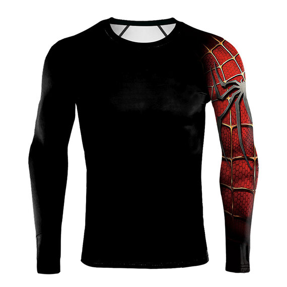 long sleeve quick dry Spider Man superhero workout tee shirt red black