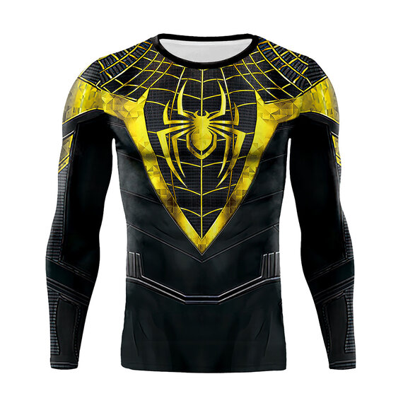 Dri Fit Long Sleeve Miles Morales Spider-Man Compression Gym Tee Yellow
