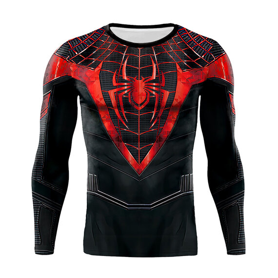 slim fit red spider-man Miles Morales compression gym shirt for marvel fans