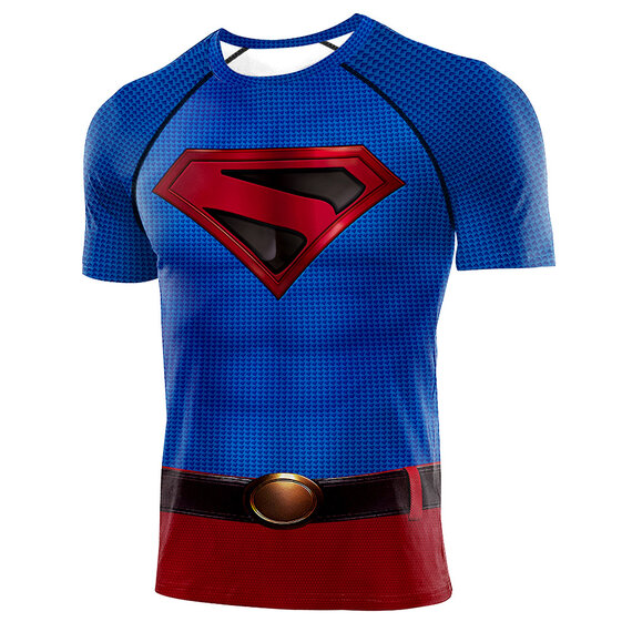 dri fit blue red classic superman workout tee shirt for superhero fans