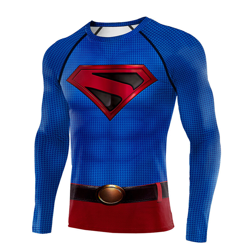 Blue Red Superman Compression Workout Tee