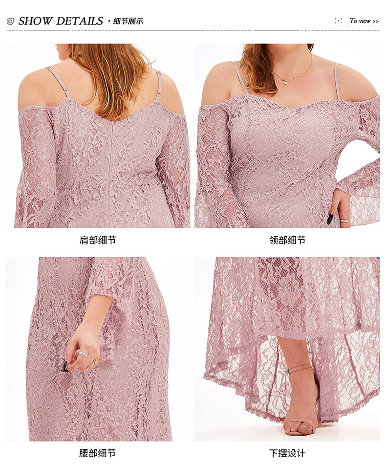 Fat Ladies Plus size Off Shoulder Floral Lace Wedding Party Evening Formal Dress Pink dress detail
