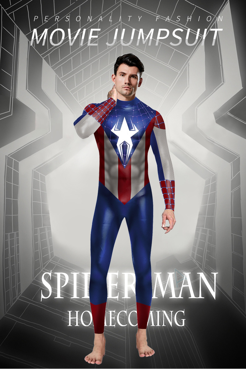 marvel superhero men's captain spider-man 3d print jumpsuit for cosplay
