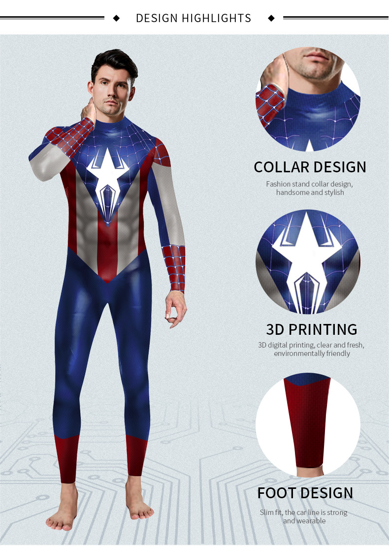 the best captain spider-man cosplay jumpsuit design detail
