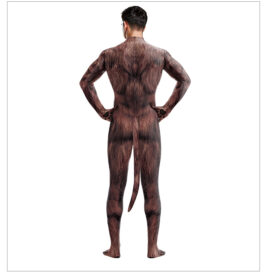 Crotch Zipper closure 3d print animal slim stretch jumpsuit with tail for halloween cosplay - model show - back