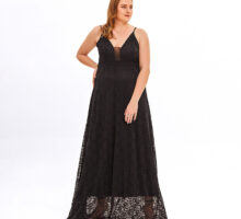 Women's Lace Wedding Dress V Neck Spaghetti Strap Sleeveless Black