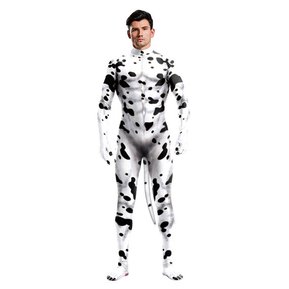 milk cow Jumpsuit Spandex Bodysuit with Tail for male