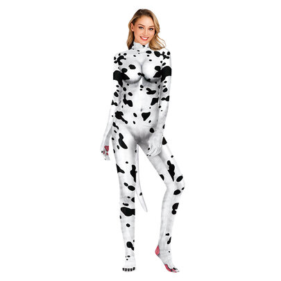 female milk cow print catsuit Crotch Zipper closure