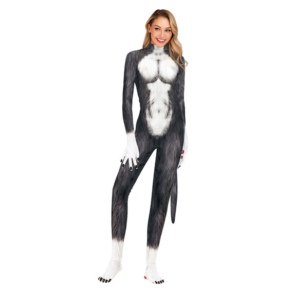 Animal Huskies jumpsuit for female with tail cool 3d print