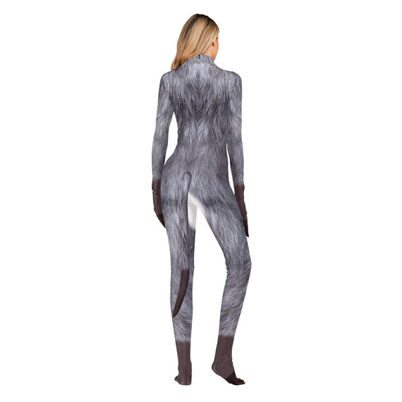 women's 3D Cosplay Fancy Animal Print catsuit with tail