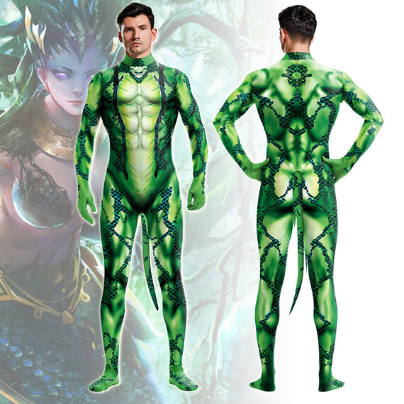 halloween costume catsuit with tail for male - green frogman