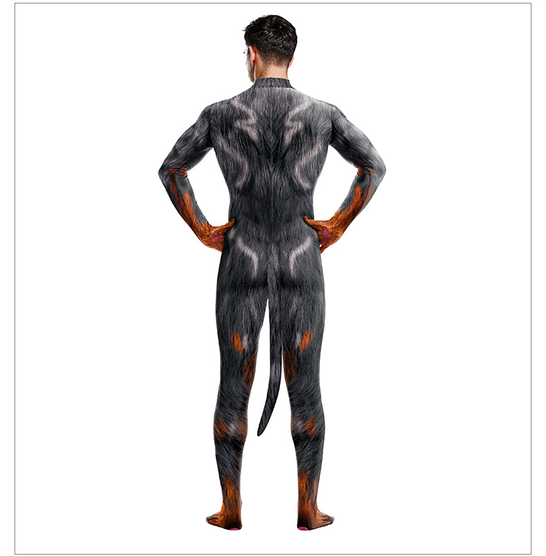 animal 3d graphic catsuit with tail - back