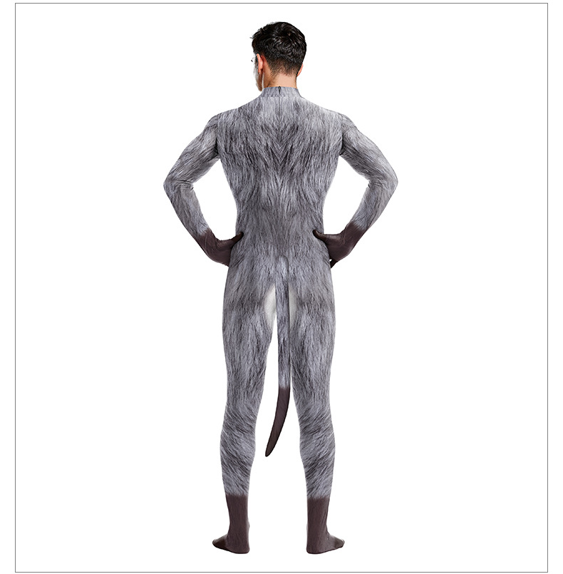 animal 3d print jumpsuit for man with tail - back