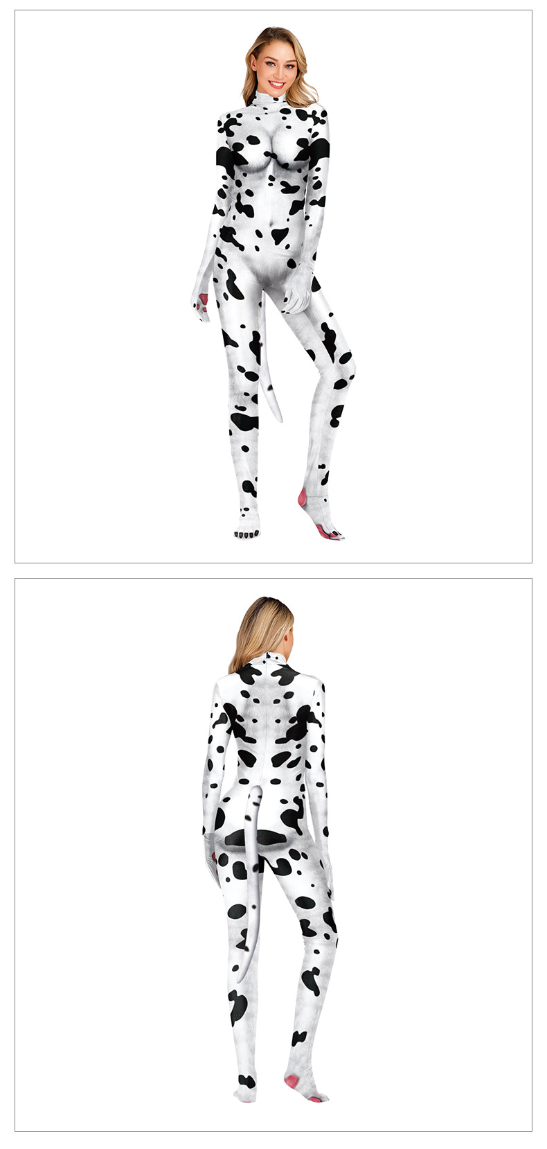 cool sexy women's milk cow 3d print catsuit with tail for halloween cosplay