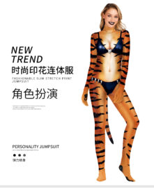 cool sexy women's tiger 3d print catsuit with tail for halloween cosplay