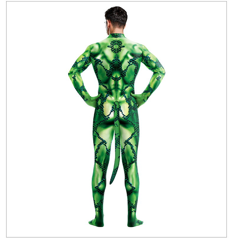 fashion green frogman jumpsuit with tail for male - back detail