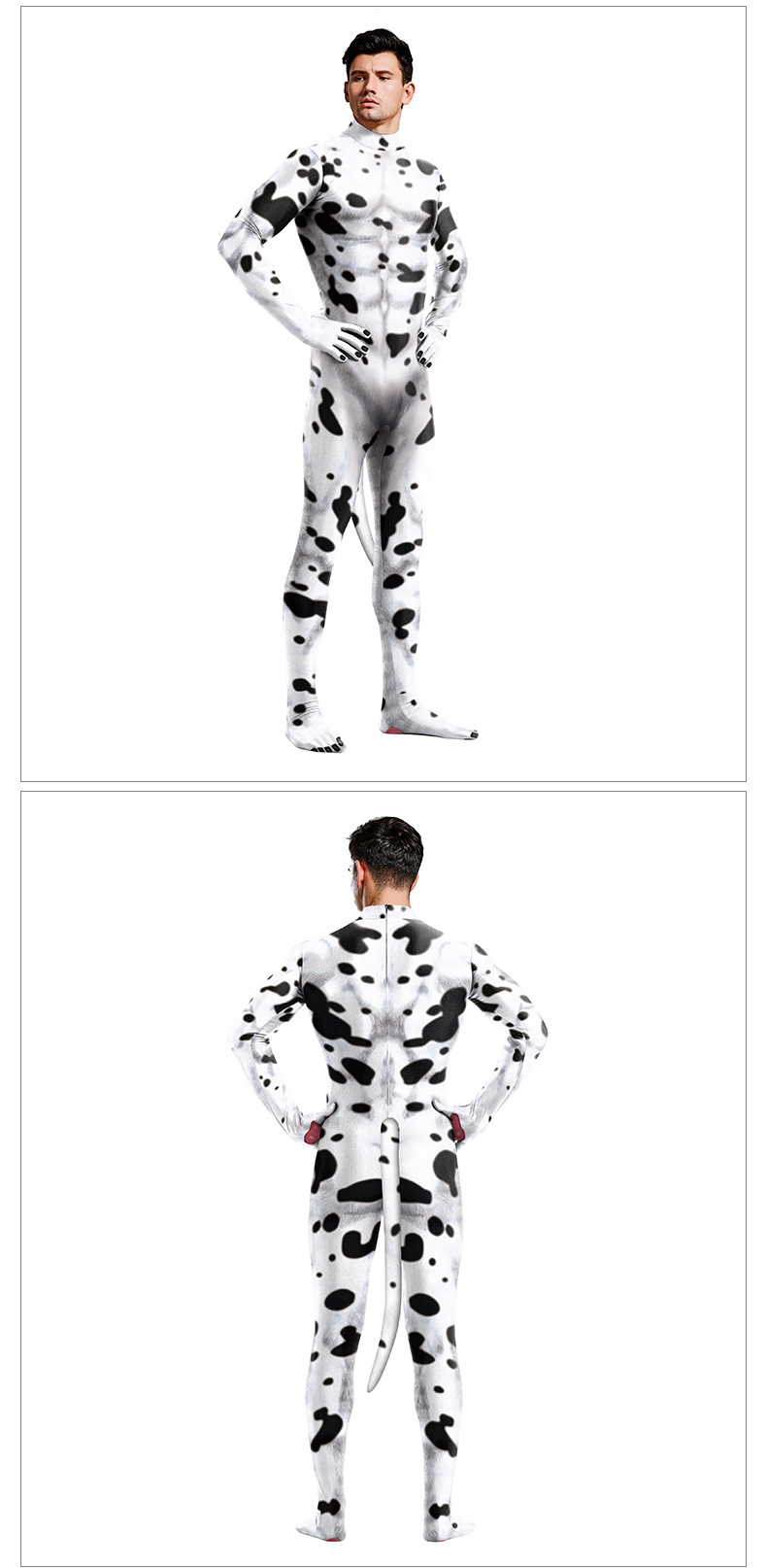 milk cow 3d print jumsuit for boy - stage perfermance costume - front and back detail